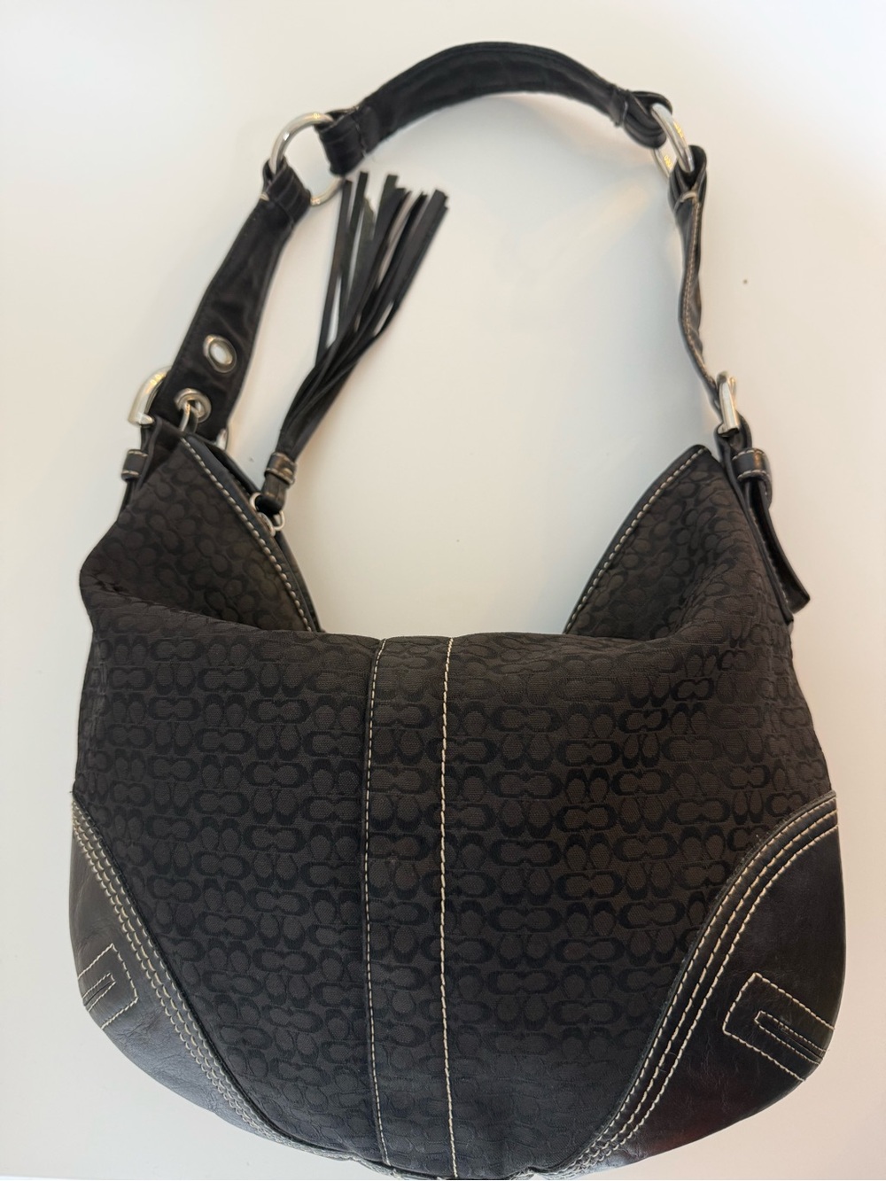 Coach Hobo Signature Shoulder Bag Black Jacquard/Leather - Picture 7 of 15